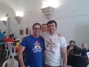 Rafa (Amphora Games) con Enrique (SmartPlay)