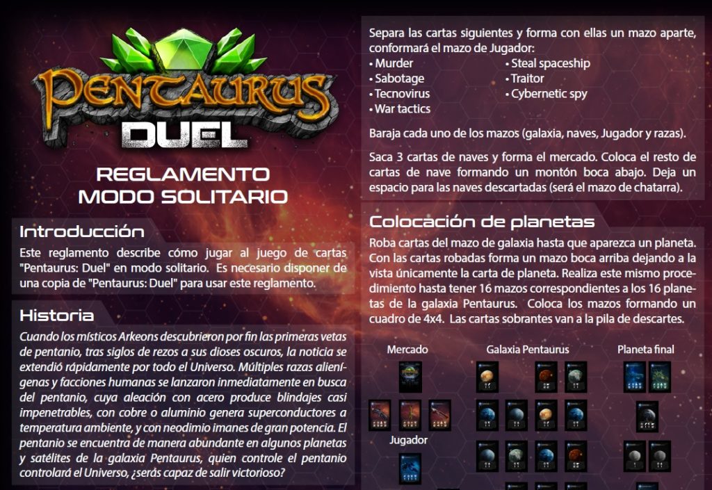 Pentaurus Duel reglas 1 jugador modo soliario